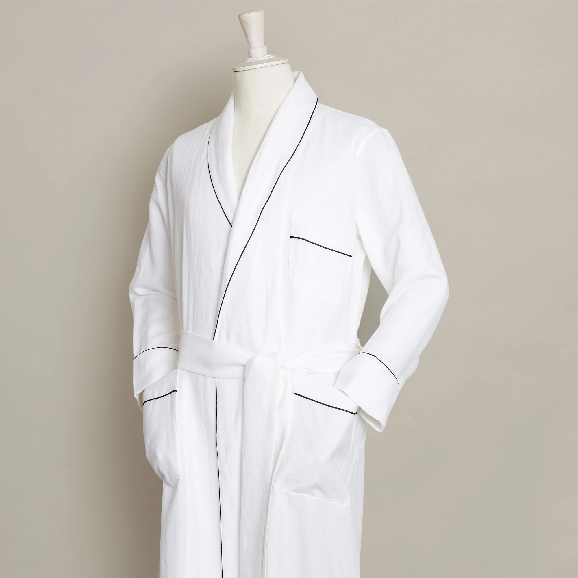 Linen Dressing Gown In White - Image 4