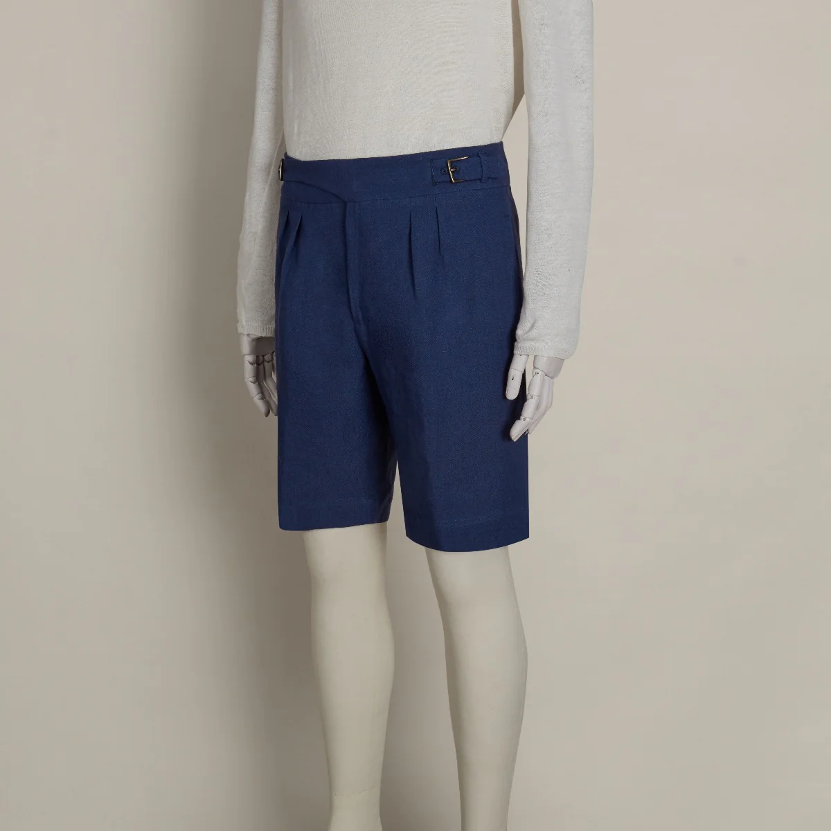 Irish Linen Gurkha Shorts In Dark Blue - Image 3