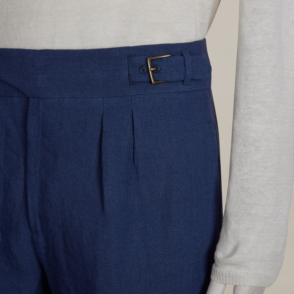 Irish Linen Gurkha Shorts In Dark Blue - Image 4