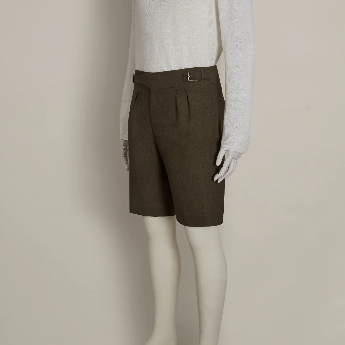 Irish Linen Gurkha Shorts In Khaki - Image 3