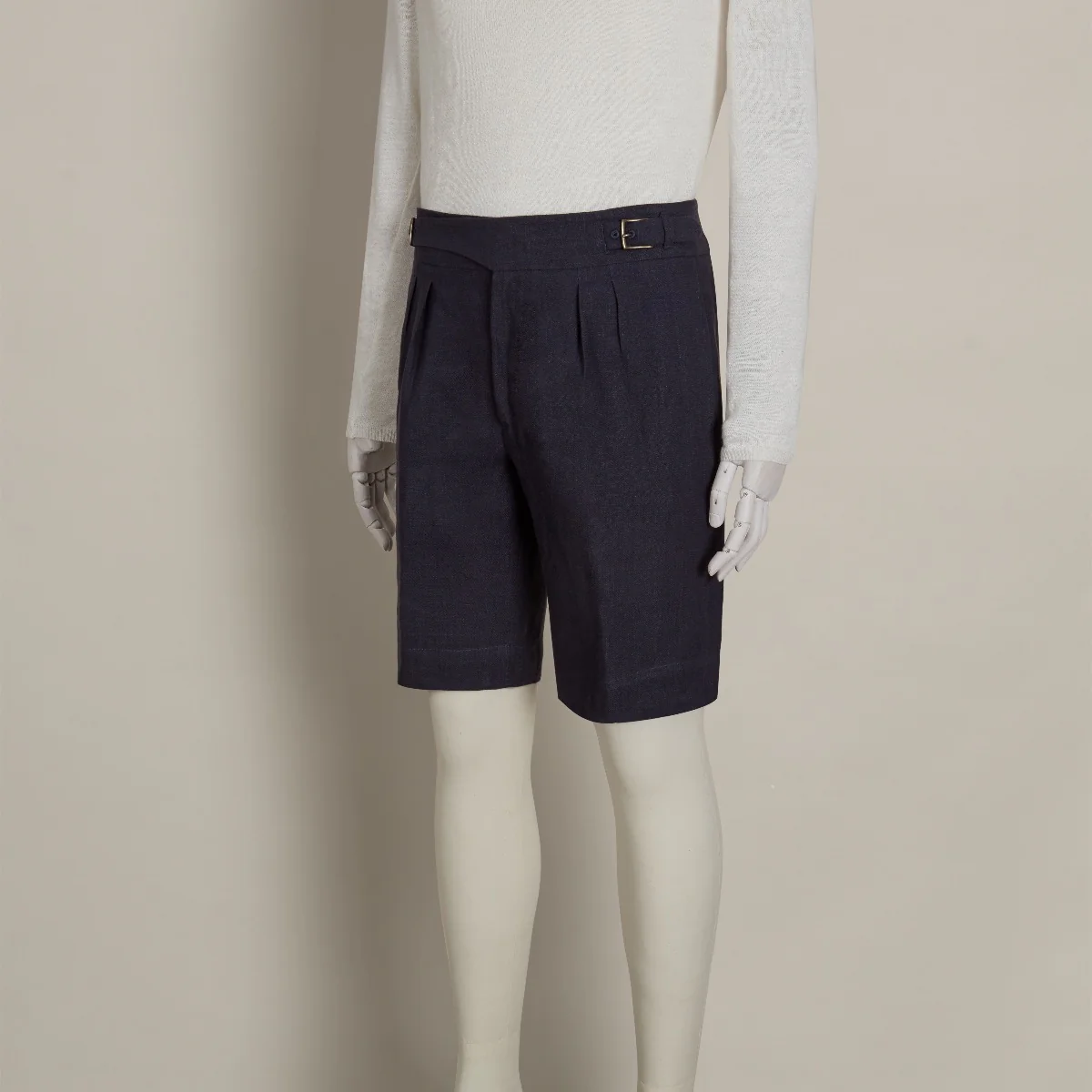Irish Linen Gurkha Shorts In Navy - Image 3