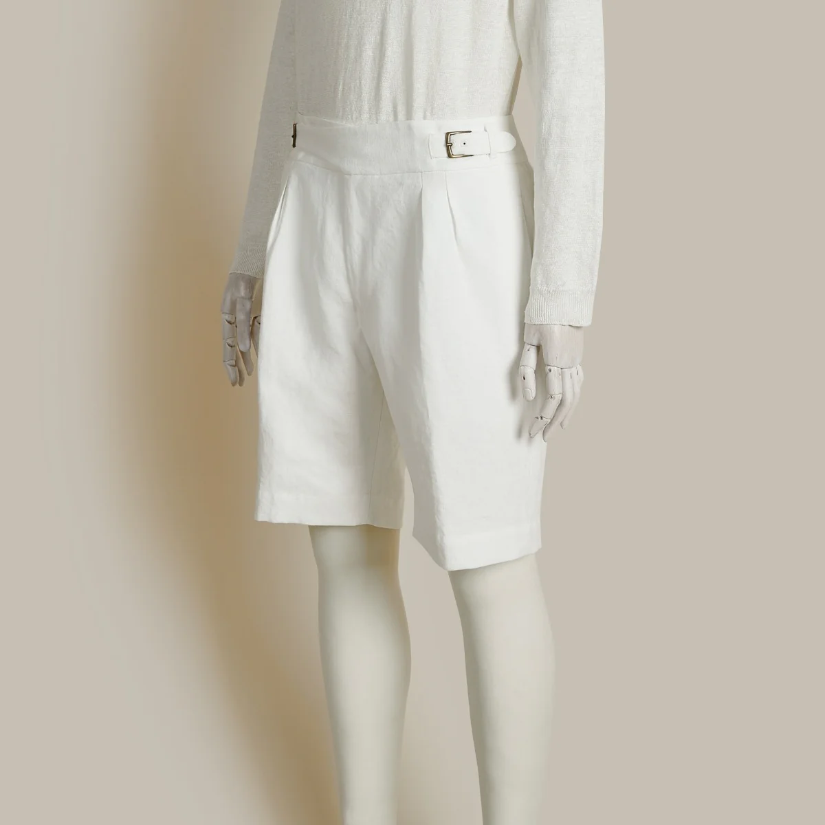 Irish Linen Gurkha Shorts In Off White - Image 3