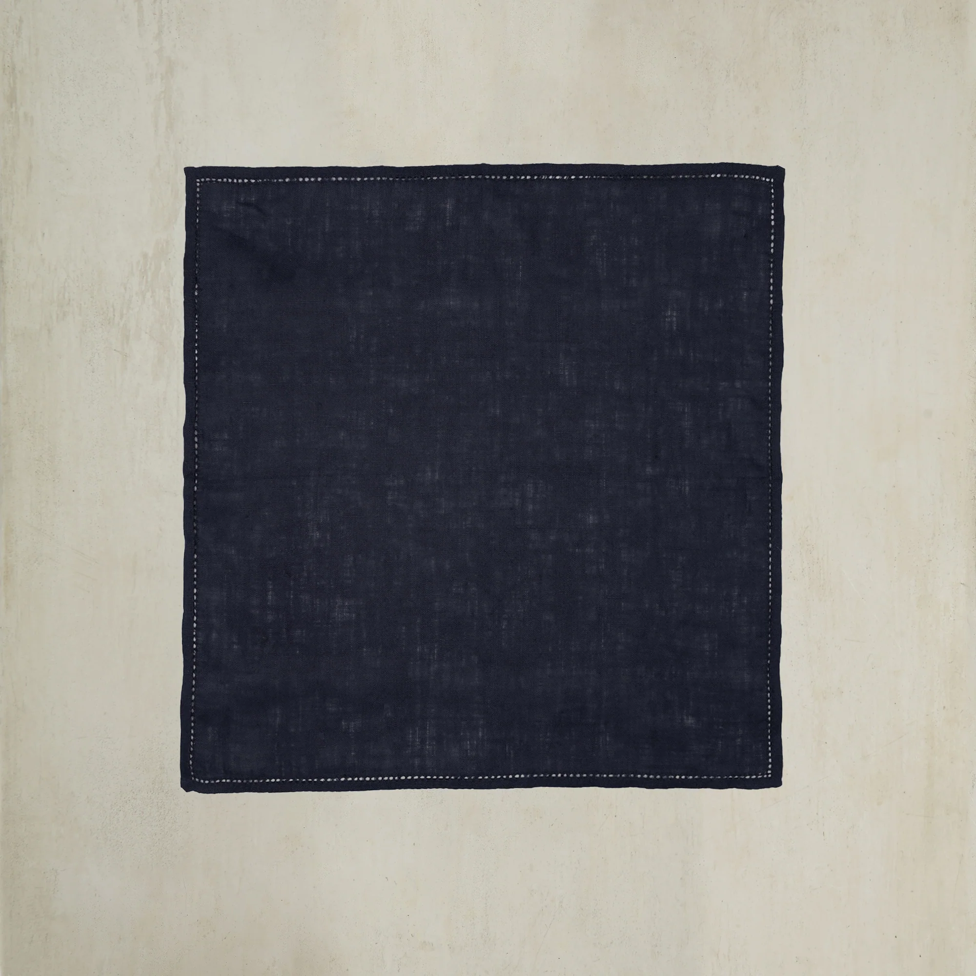 Linen Pocket Square With Drawn Thread Detail In Navy