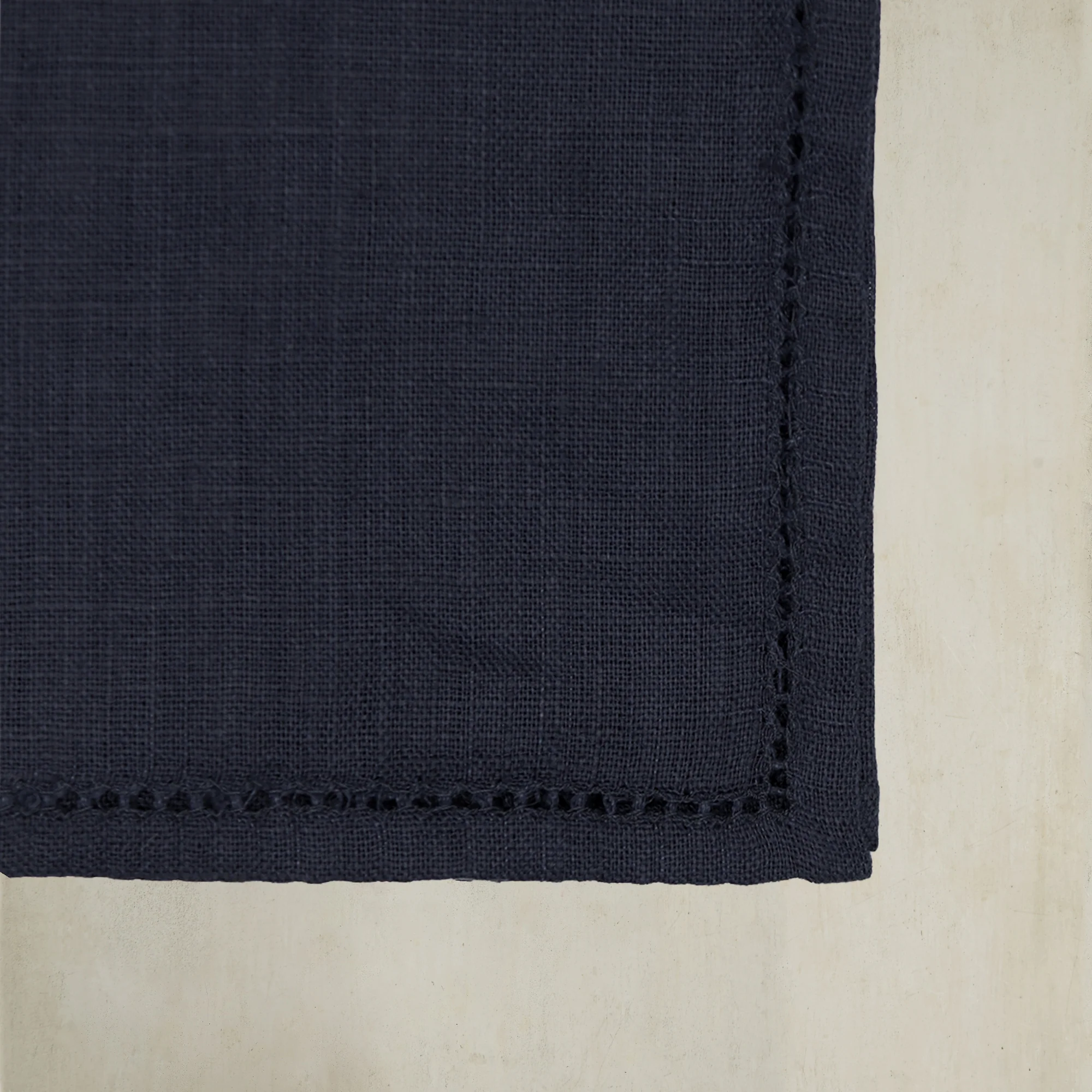 Linen Pocket Square With Drawn Thread Detail In Navy - Image 3