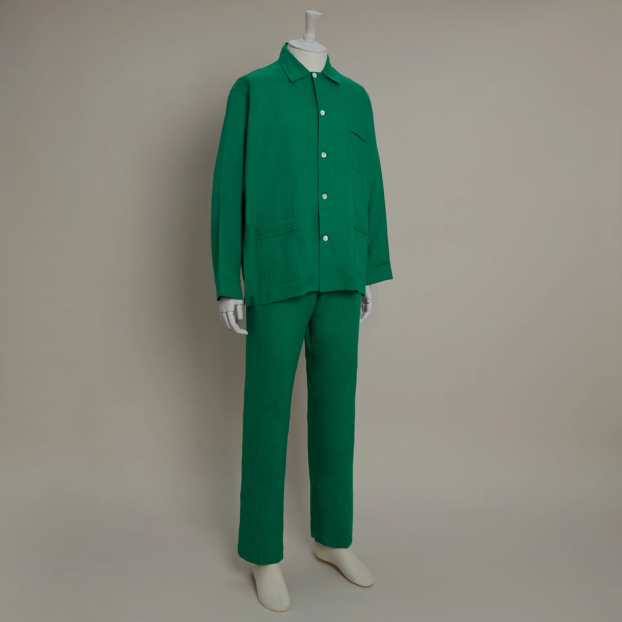 Linen Pyjamas In Emerald - Image 3