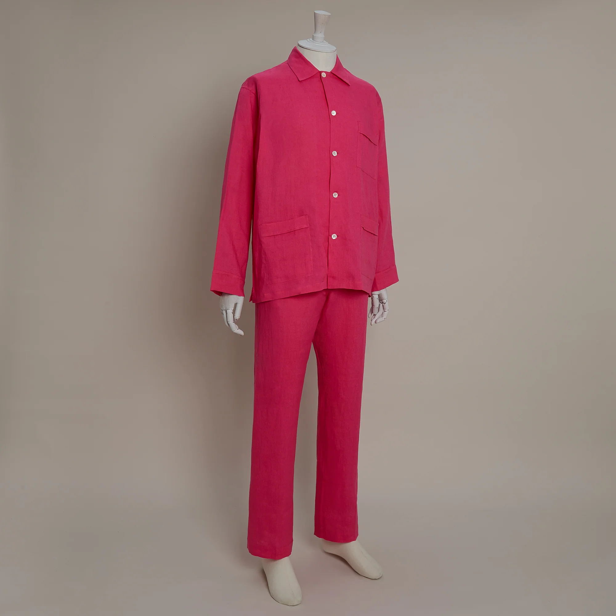 Linen Pyjamas In Fuchsia - Image 3