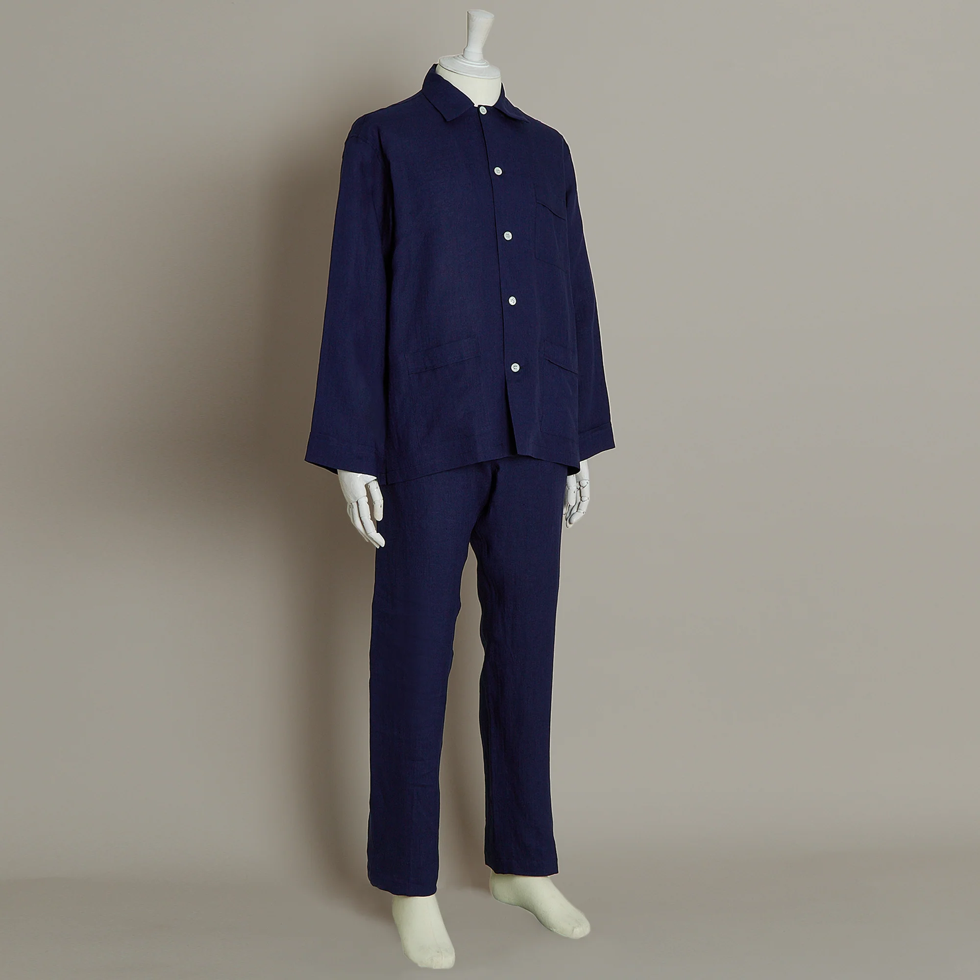 Linen Pyjamas In Navy - Image 3
