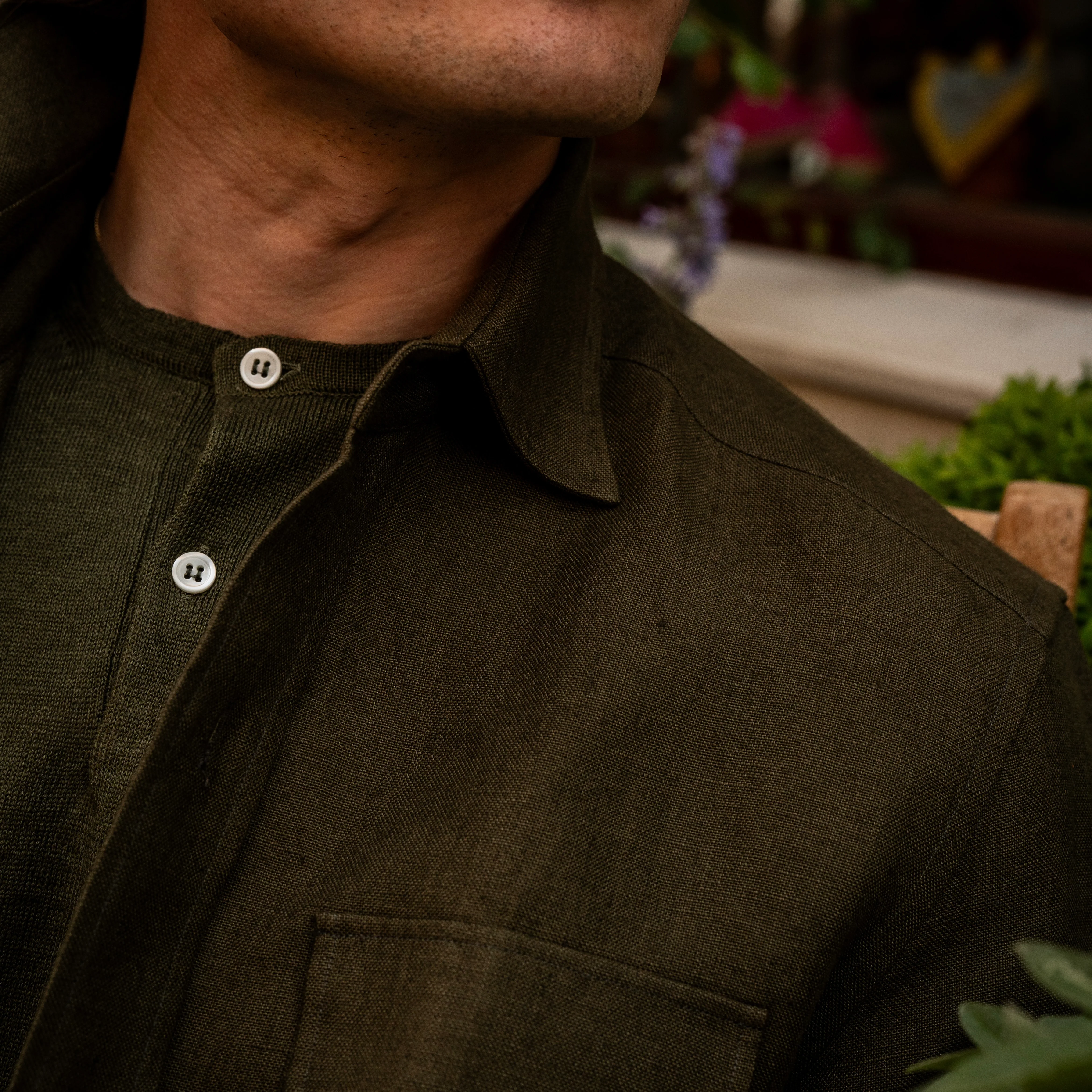 Linen Safari Overshirt In Khaki - Image 3