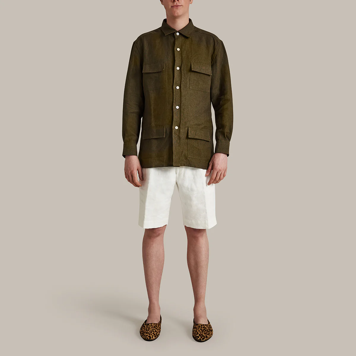 Linen Safari Overshirt In Khaki - Image 4