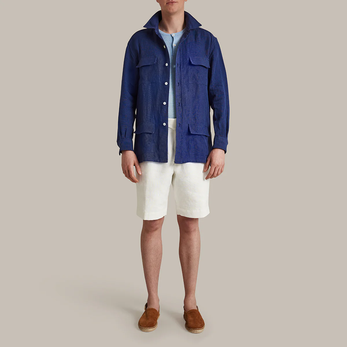 Linen Safari Overshirt In Dark Blue - Image 2