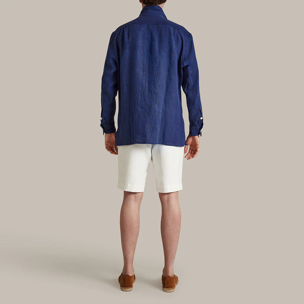Linen Safari Overshirt In Dark Blue - Image 3