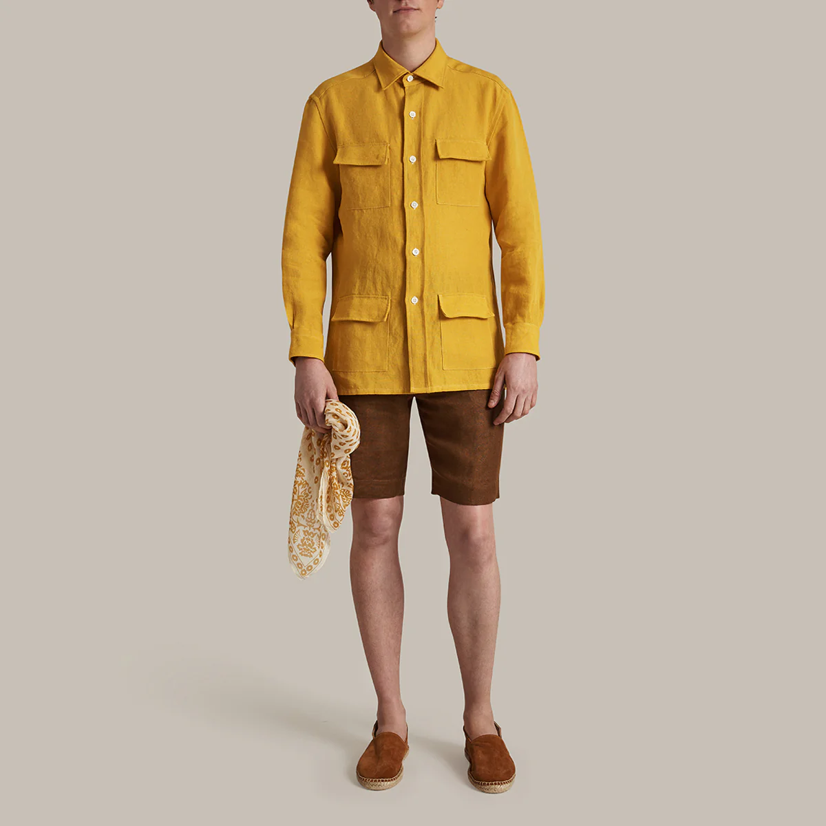 Linen Safari Overshirt In Gold - Image 2