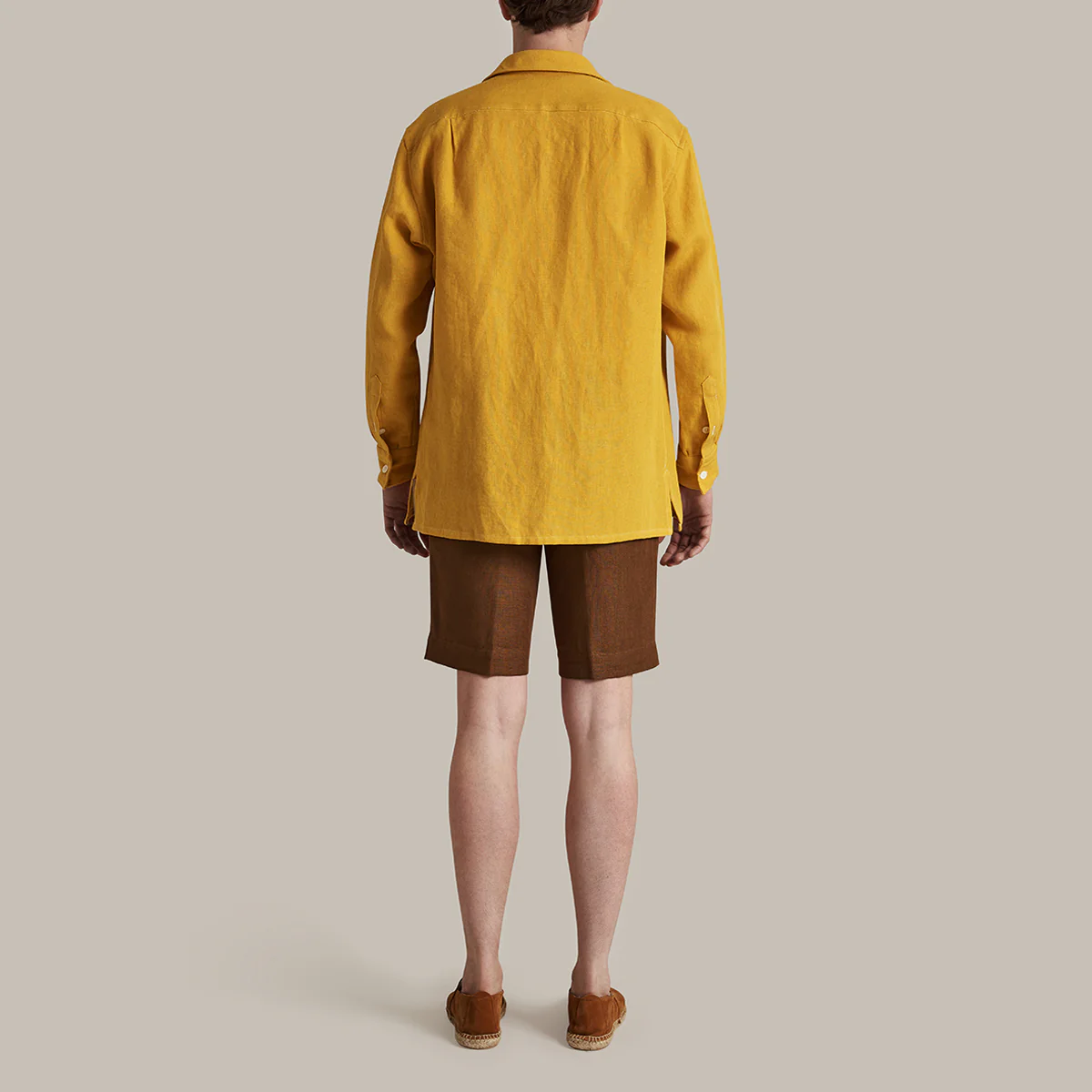 Linen Safari Overshirt In Gold - Image 3