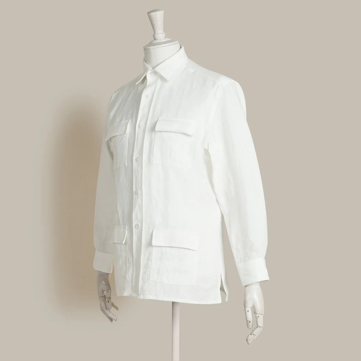 Linen Safari Overshirt In Off White - Image 3