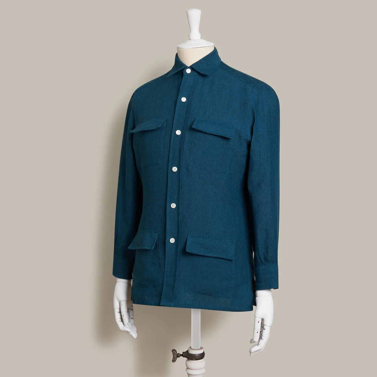Linen Safari Overshirt In Teal - Image 2