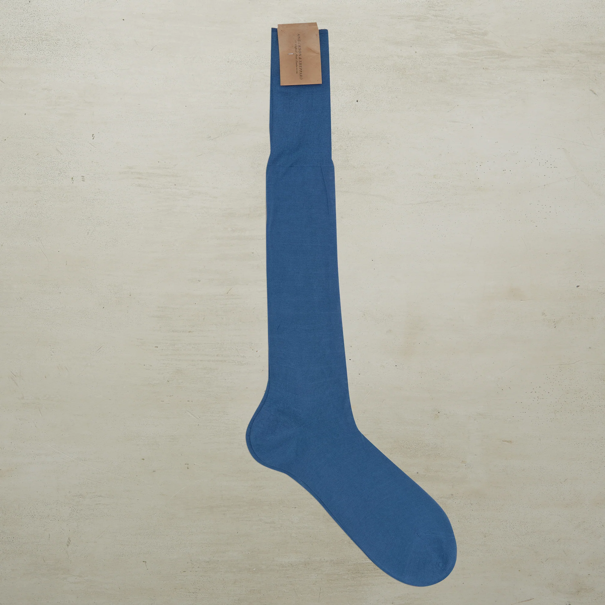 Long Plain Cotton Socks In Mid Blue - Image 2
