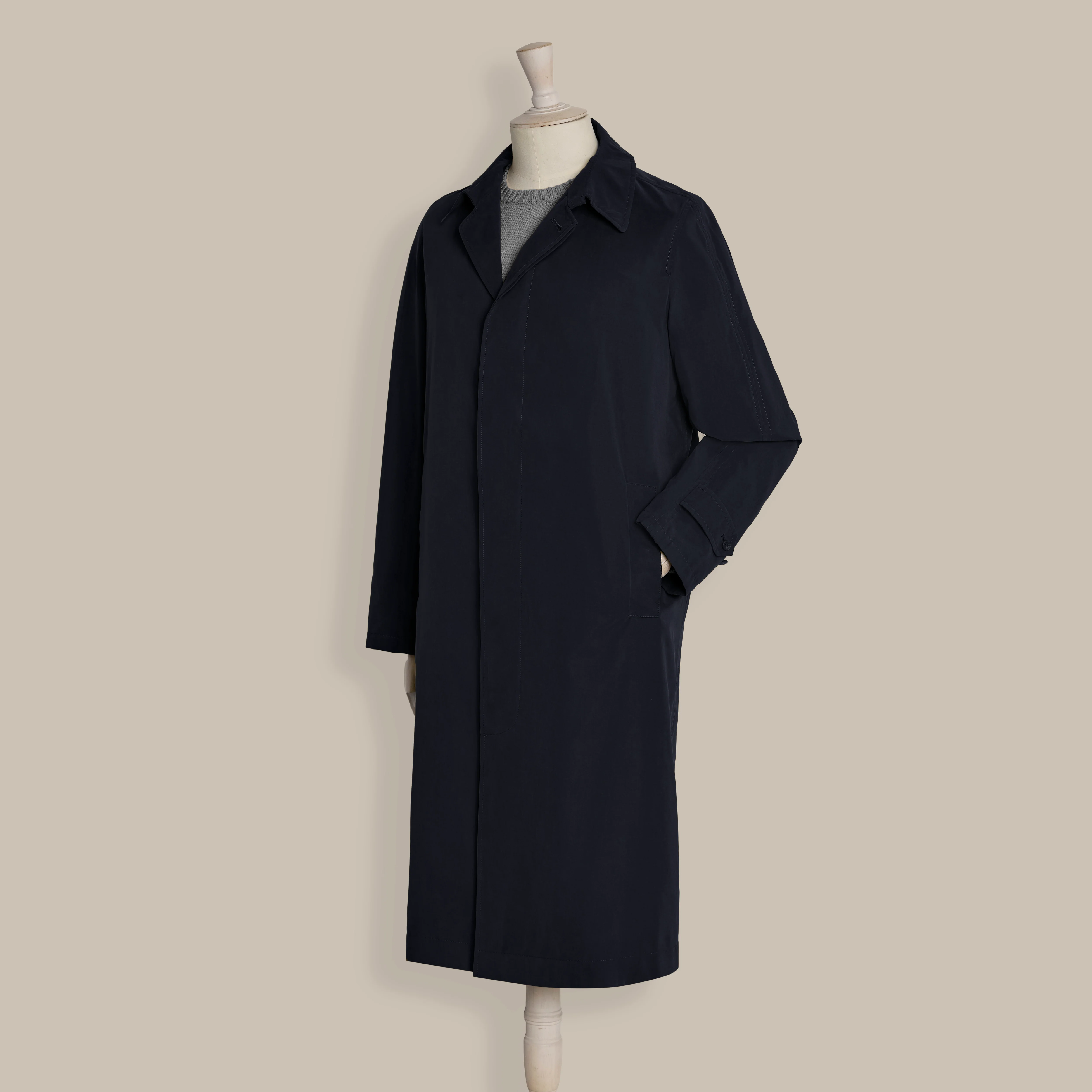 Long Microfibre Raincoat In Dark Navy - Image 2