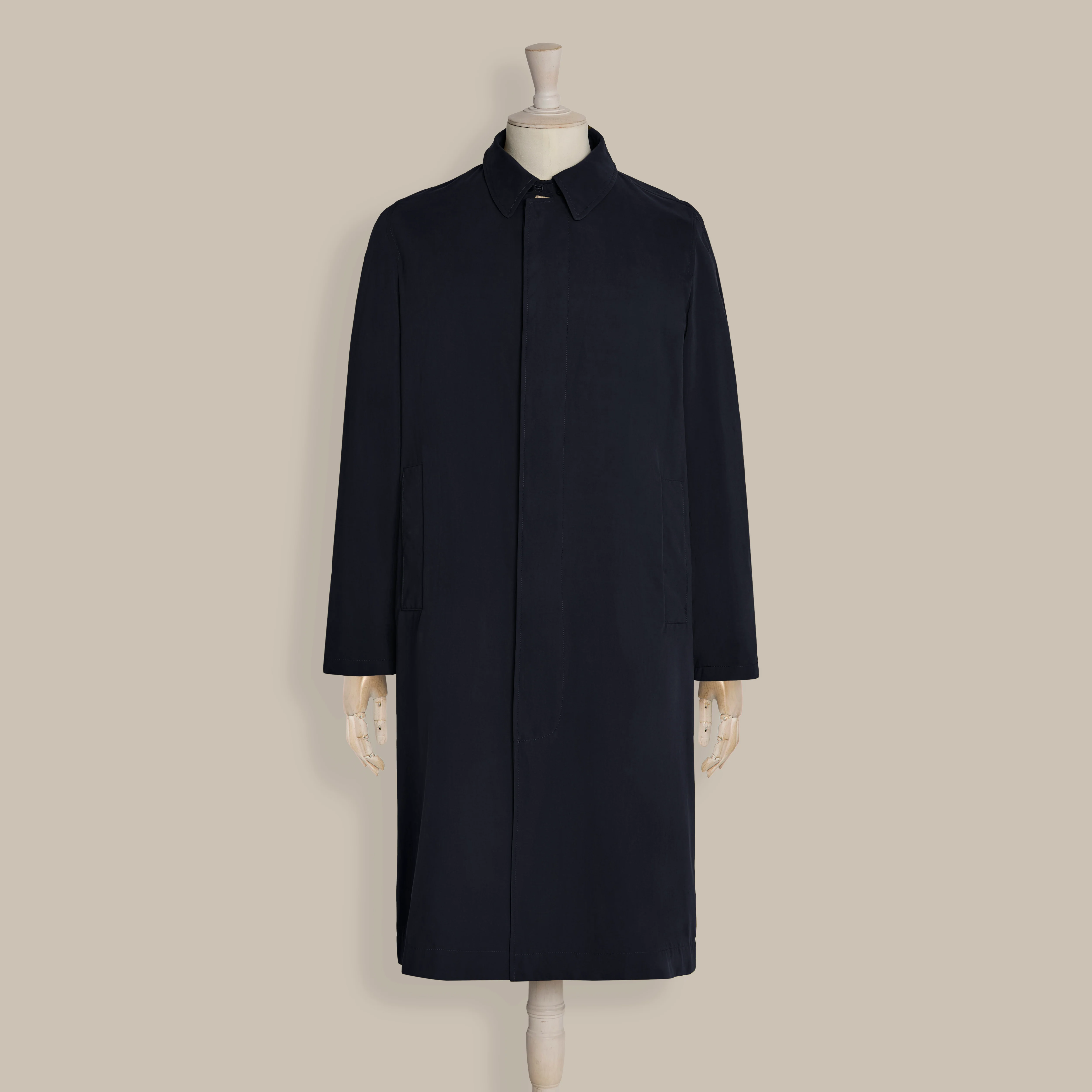 Long Microfibre Raincoat In Dark Navy - Image 3