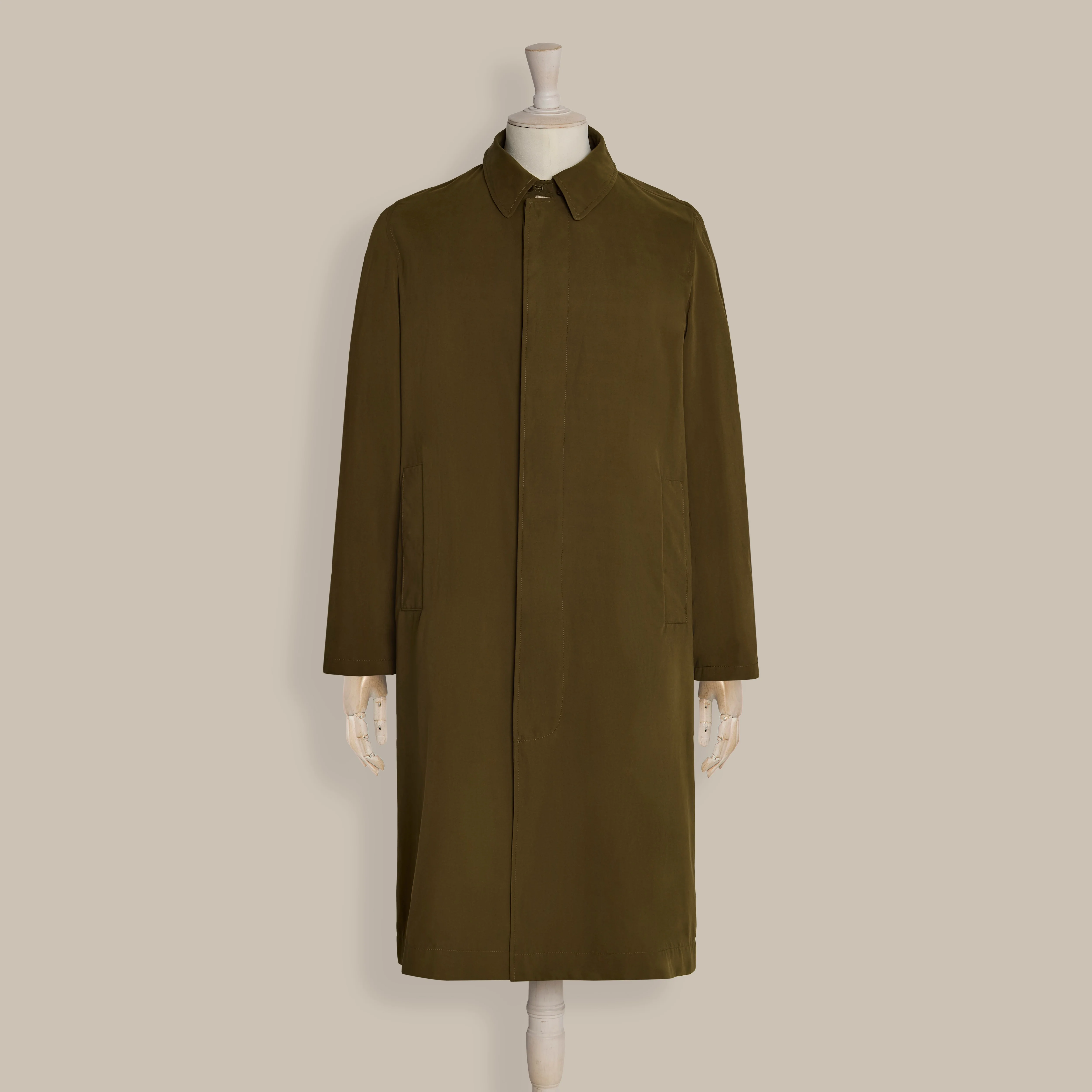 Long Microfibre Raincoat In Khaki - Image 7
