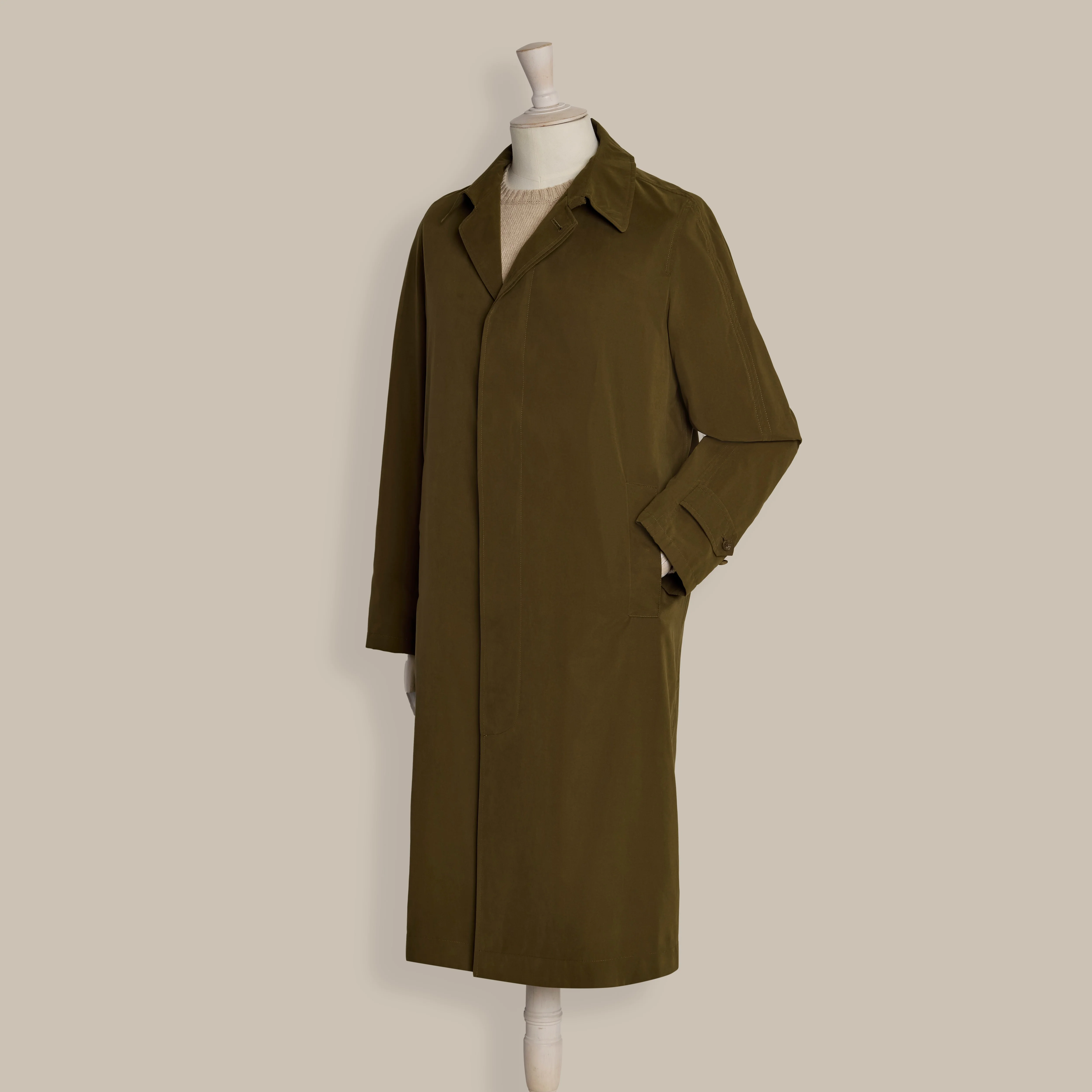 Long Microfibre Raincoat In Khaki - Image 8