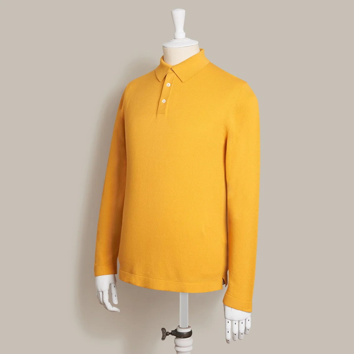 Long Sleeve Knitted Polo Shirt In Gold - Image 2