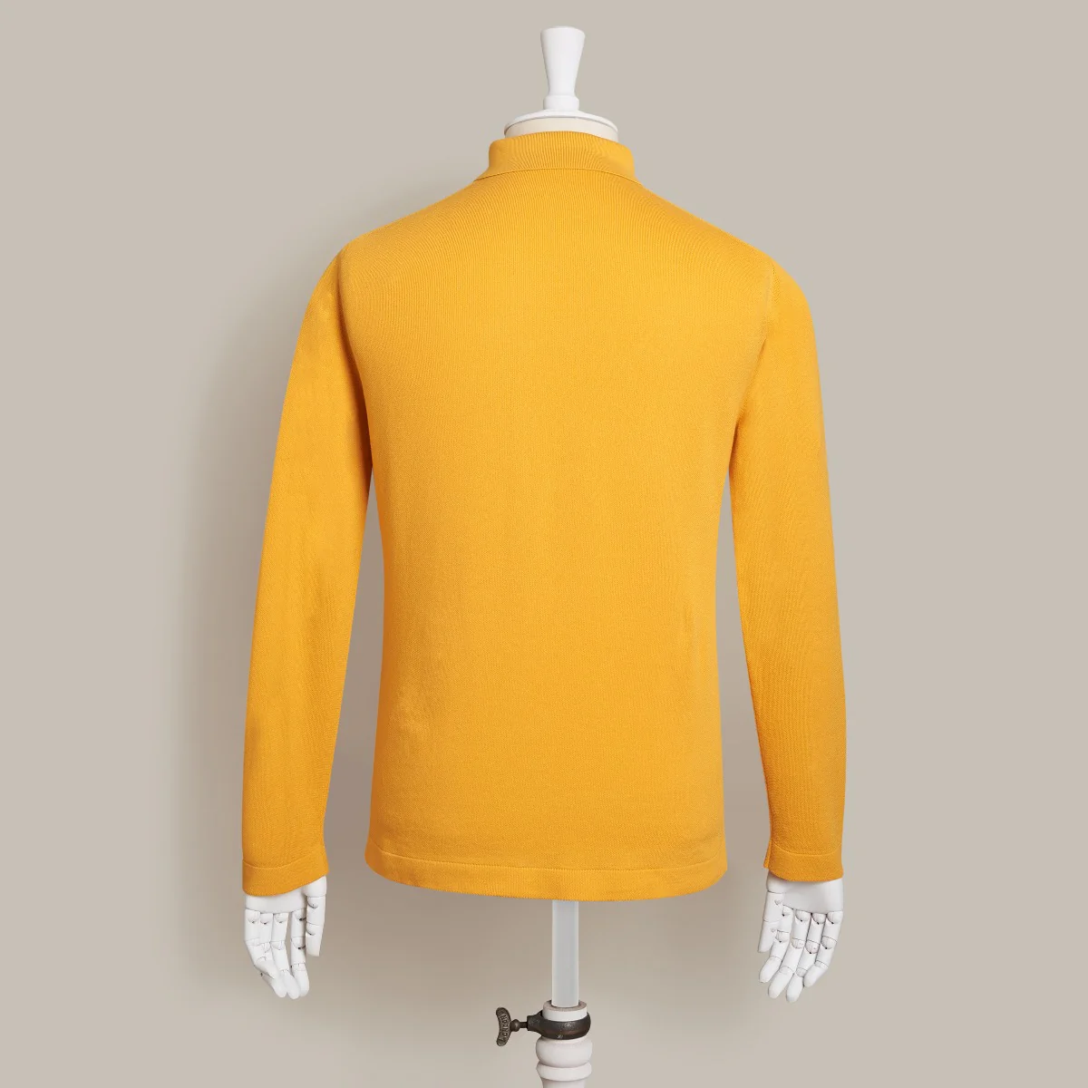 Long Sleeve Knitted Polo Shirt In Gold - Image 3