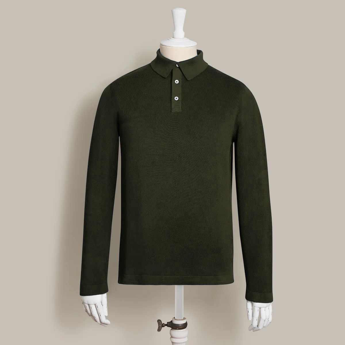 Long Sleeve Knitted Polo Shirt In Khaki