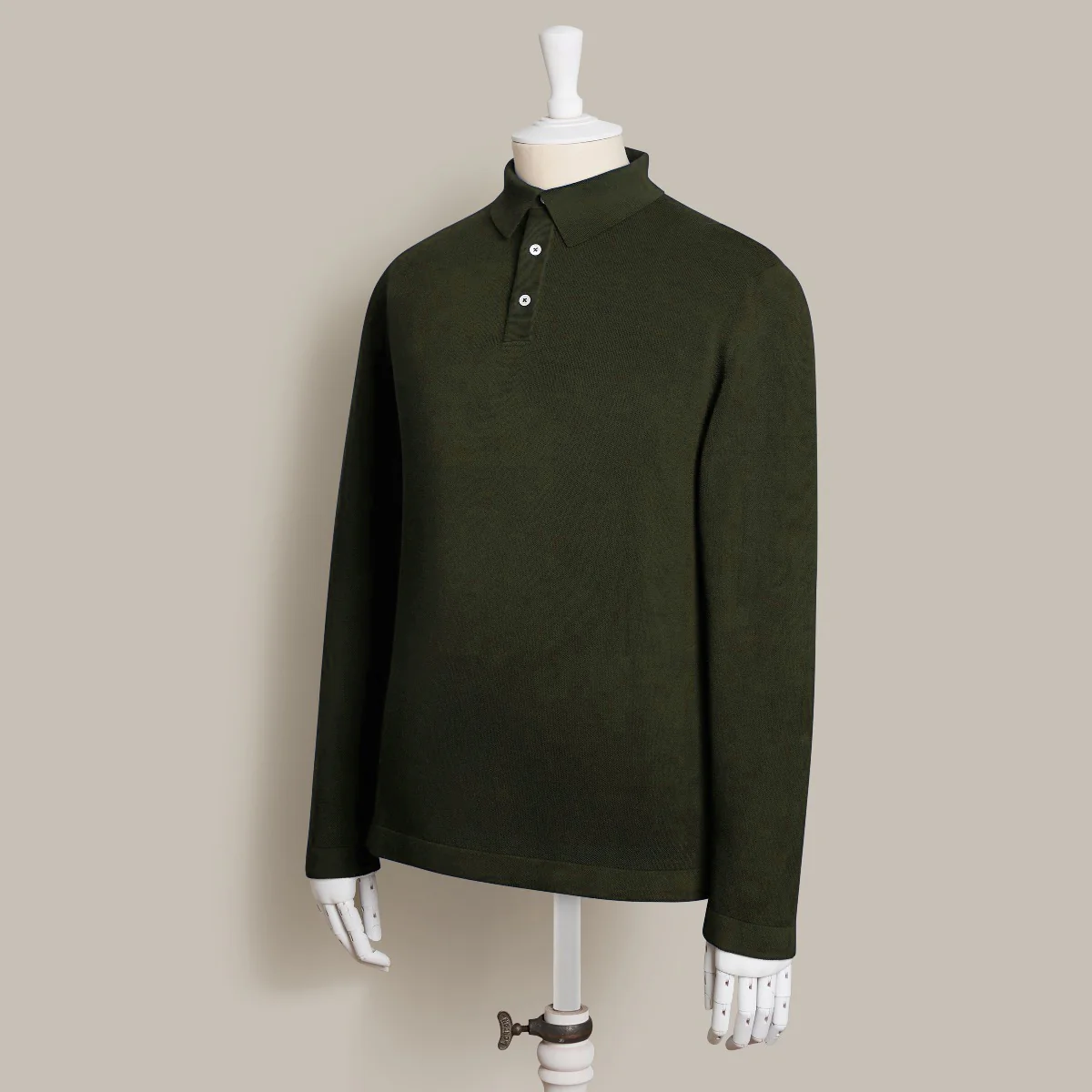 Long Sleeve Knitted Polo Shirt In Khaki - Image 2