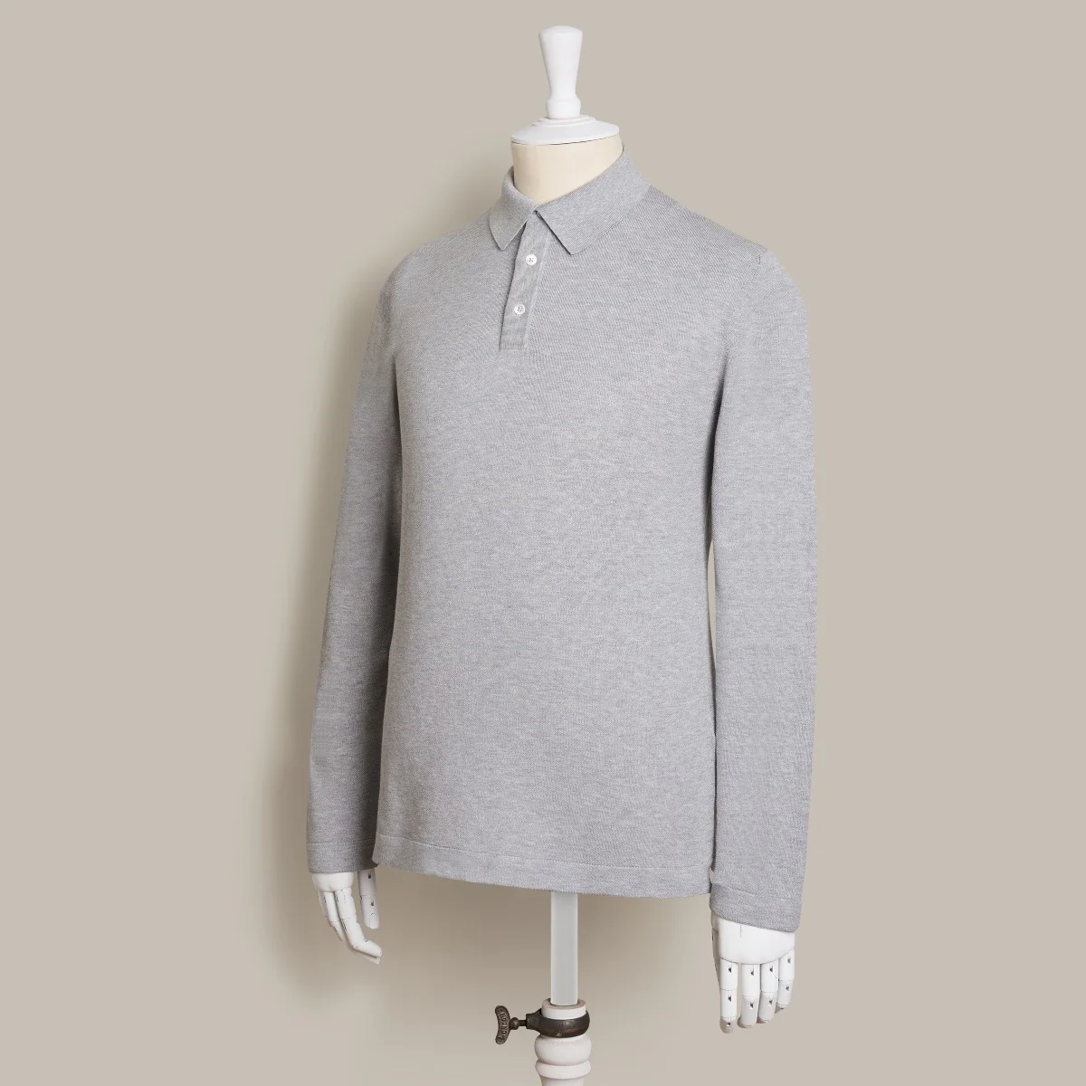 Long Sleeve Knitted Polo Shirt In Light Grey - Image 2