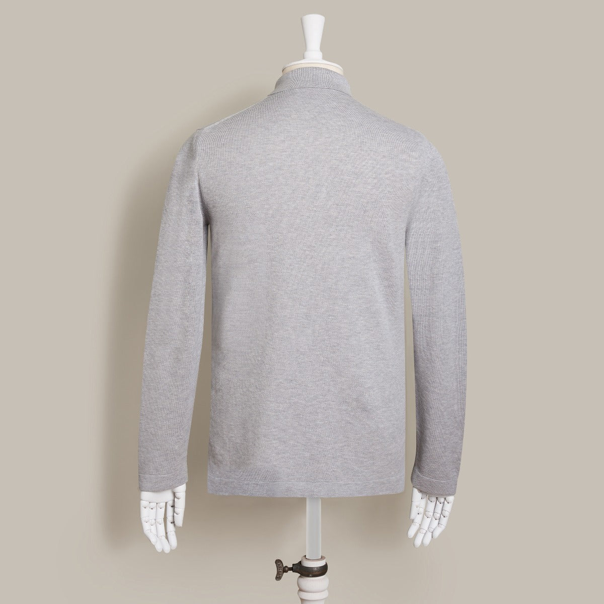 Long Sleeve Knitted Polo Shirt In Light Grey - Image 3