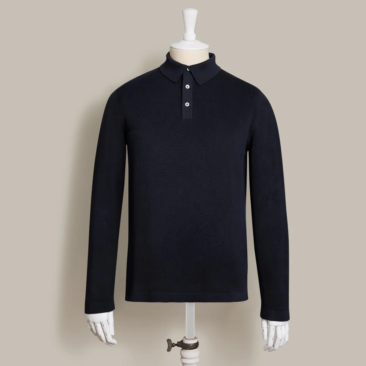 Long Sleeve Knitted Polo Shirt In Navy