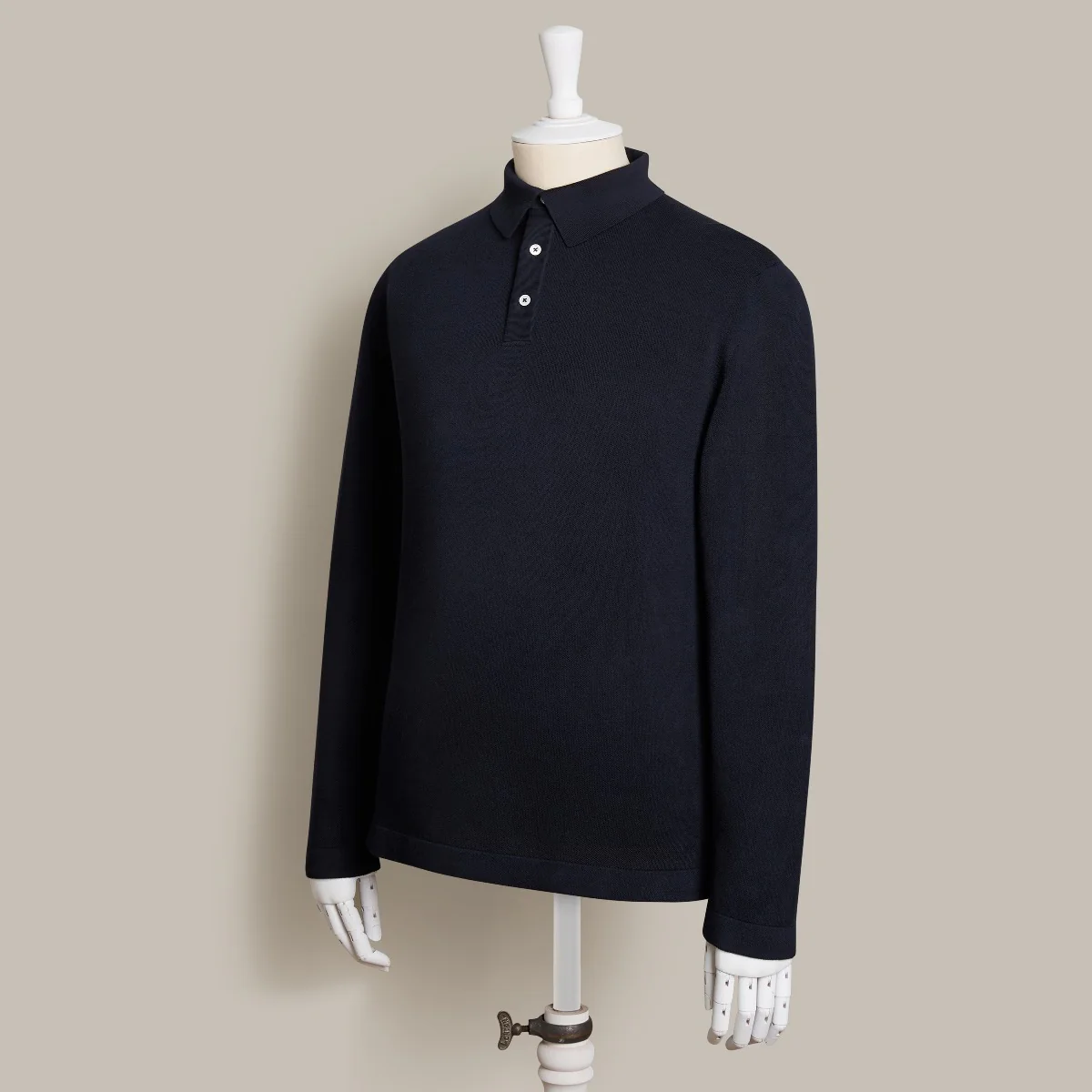 Long Sleeve Knitted Polo Shirt In Navy - Image 2