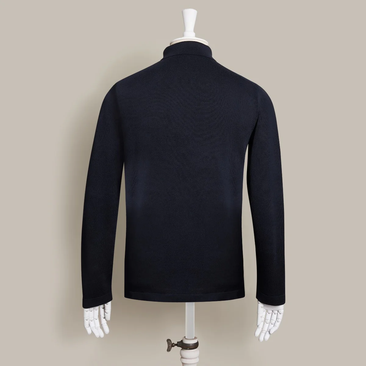 Long Sleeve Knitted Polo Shirt In Navy - Image 3