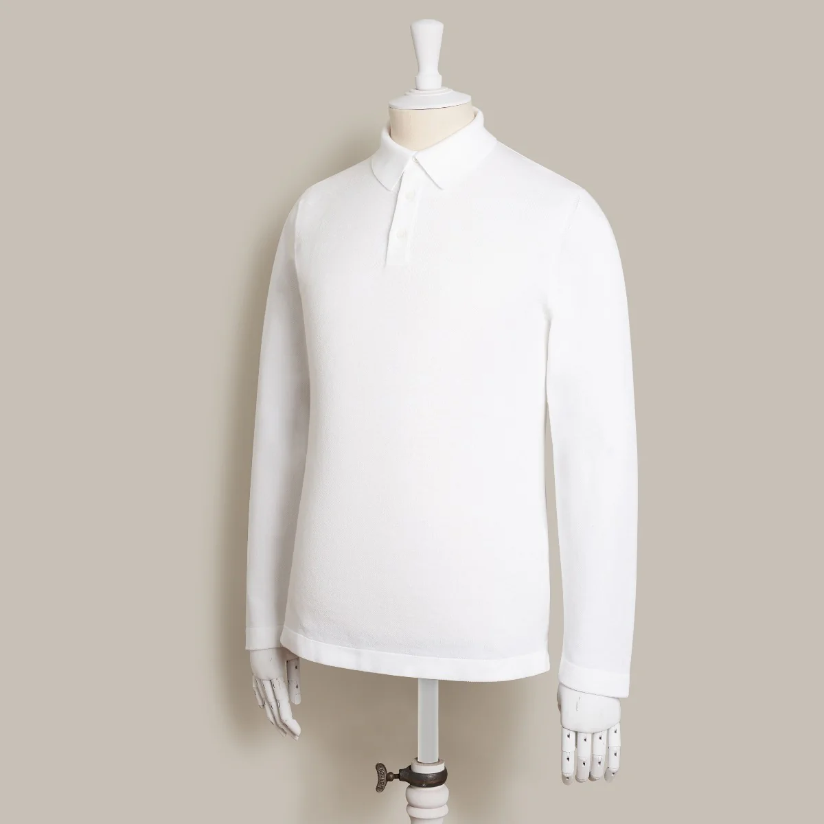 Long Sleeve Knitted Polo Shirt In White - Image 3