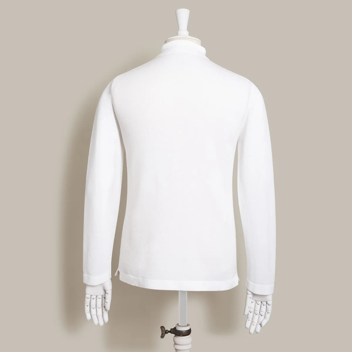 Long Sleeve Knitted Polo Shirt In White - Image 4