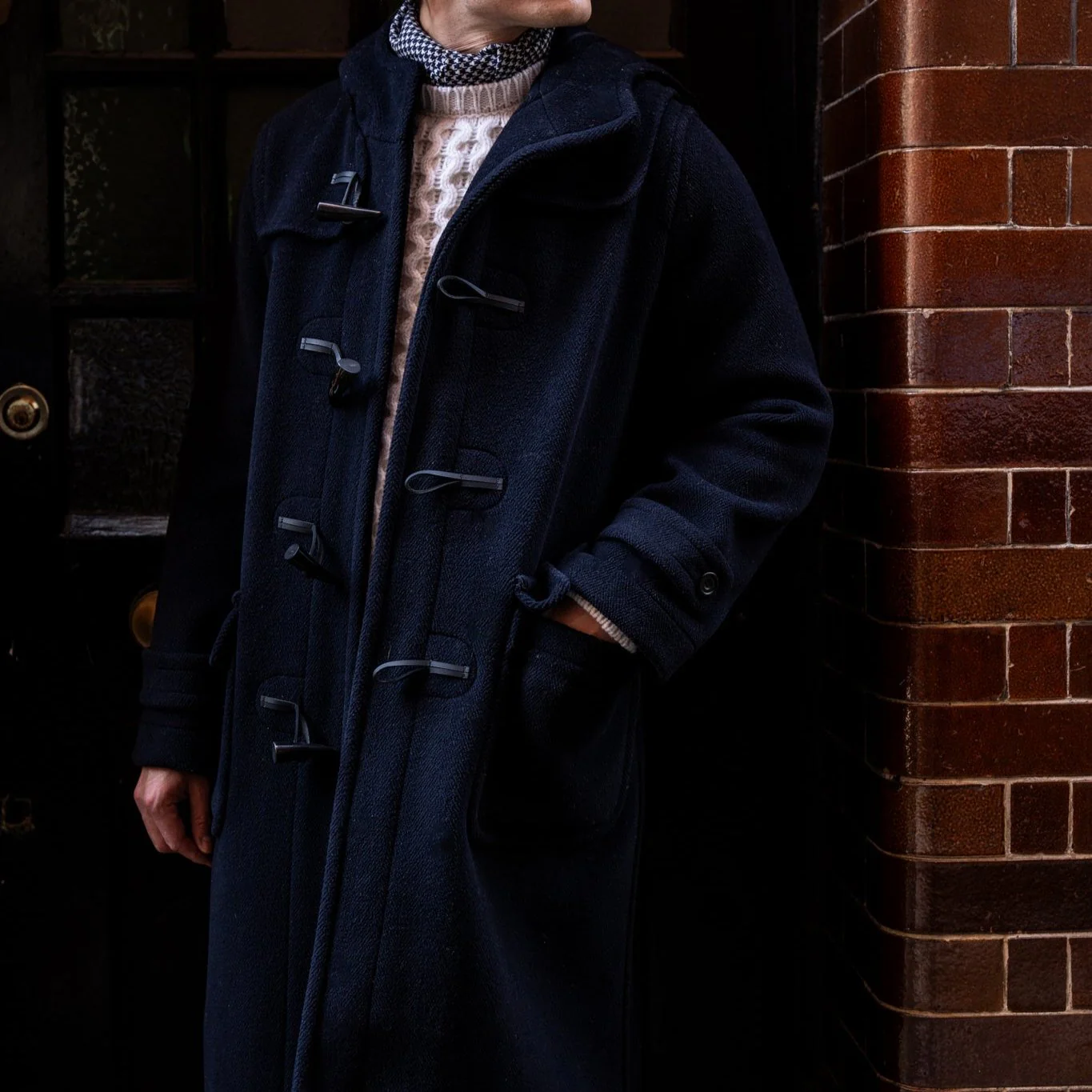 Long Woollen Duffle Coat With Hood In Navy - Image 2
