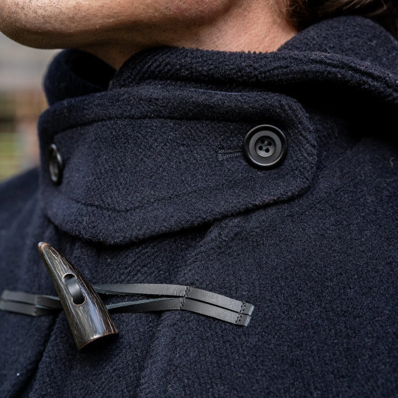 Long Woollen Duffle Coat With Hood In Navy - Image 3