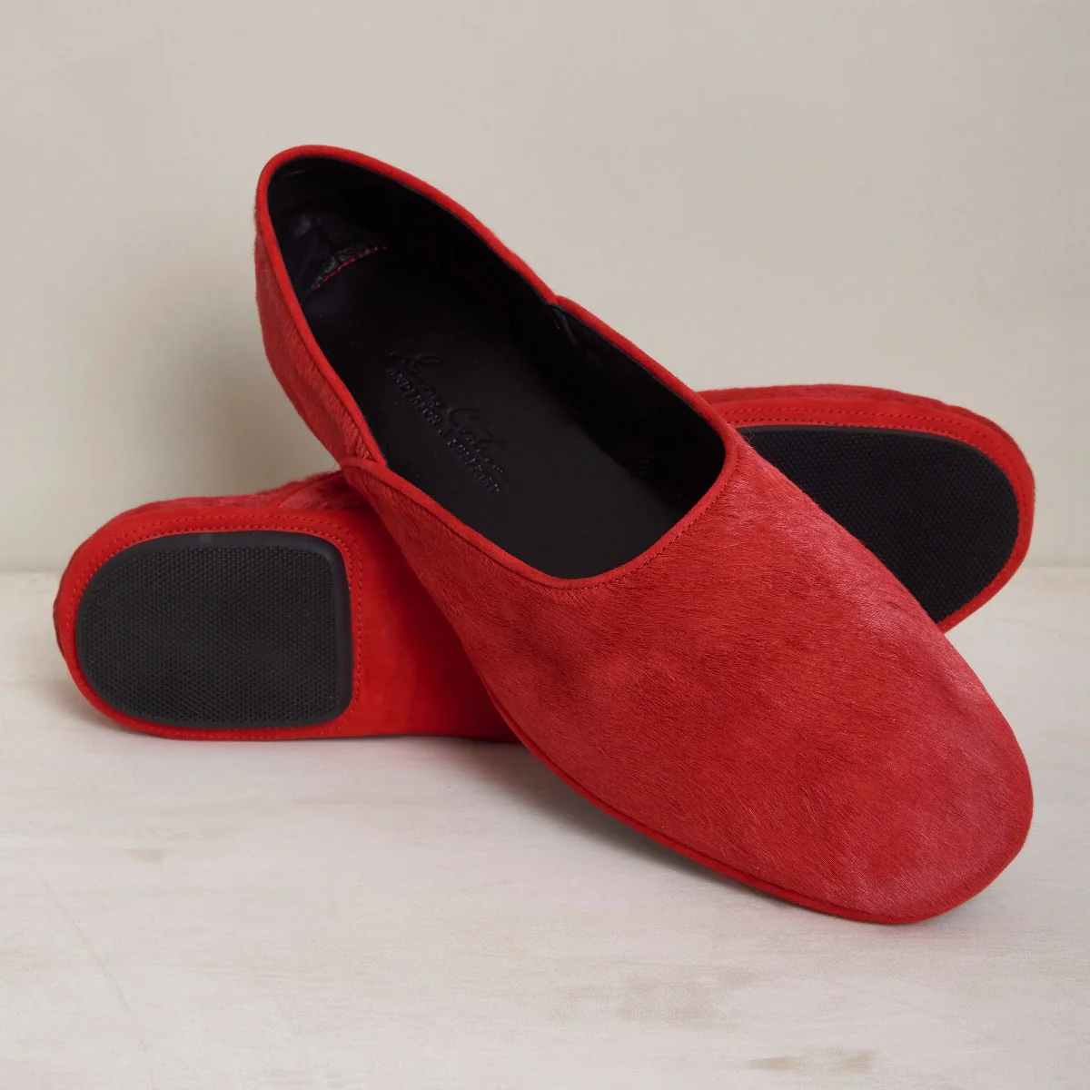 George Cortina For Anderson & Sheppard Plain Pony Hair Slippers In Dark Red - Image 3