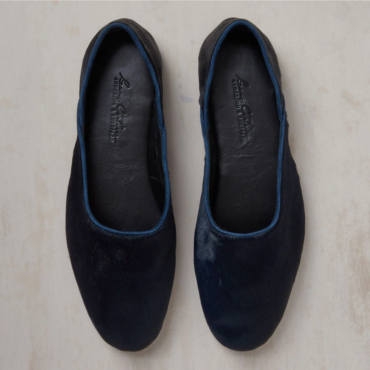 George Cortina For Anderson & Sheppard Plain Pony Hair Slippers In Navy