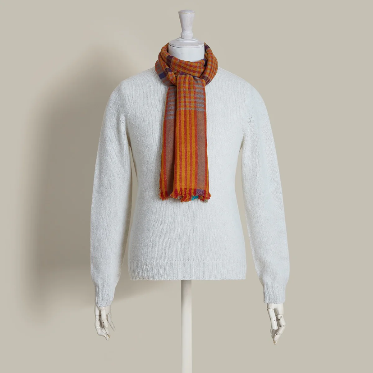 Mini Overcheck Cashmere Scarf In Orange - Image 2