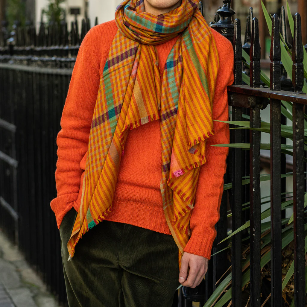 Mini Overcheck Cashmere Scarf In Orange - Image 3