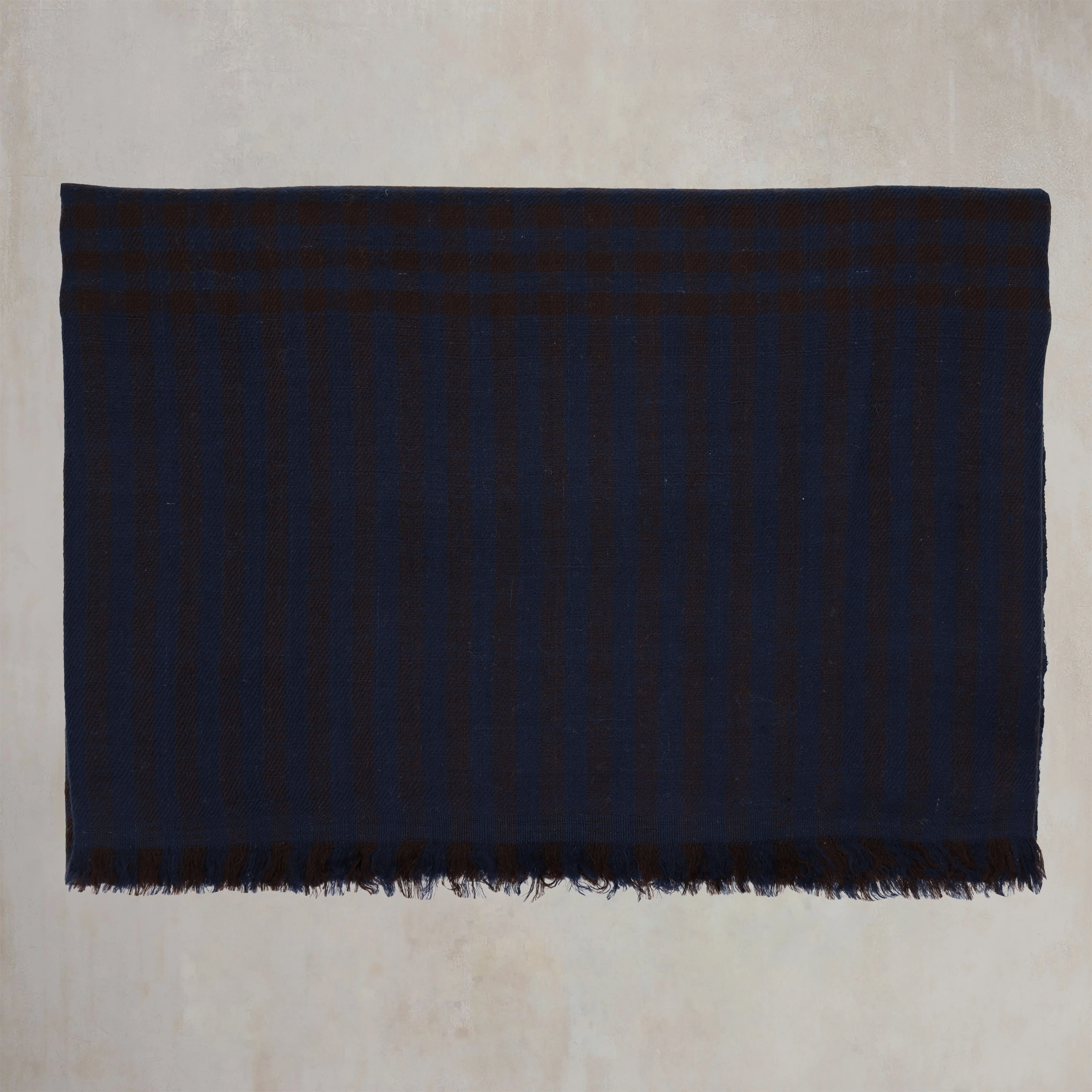 Mini Check Cashmere Scarf In Navy And Brown - Image 3