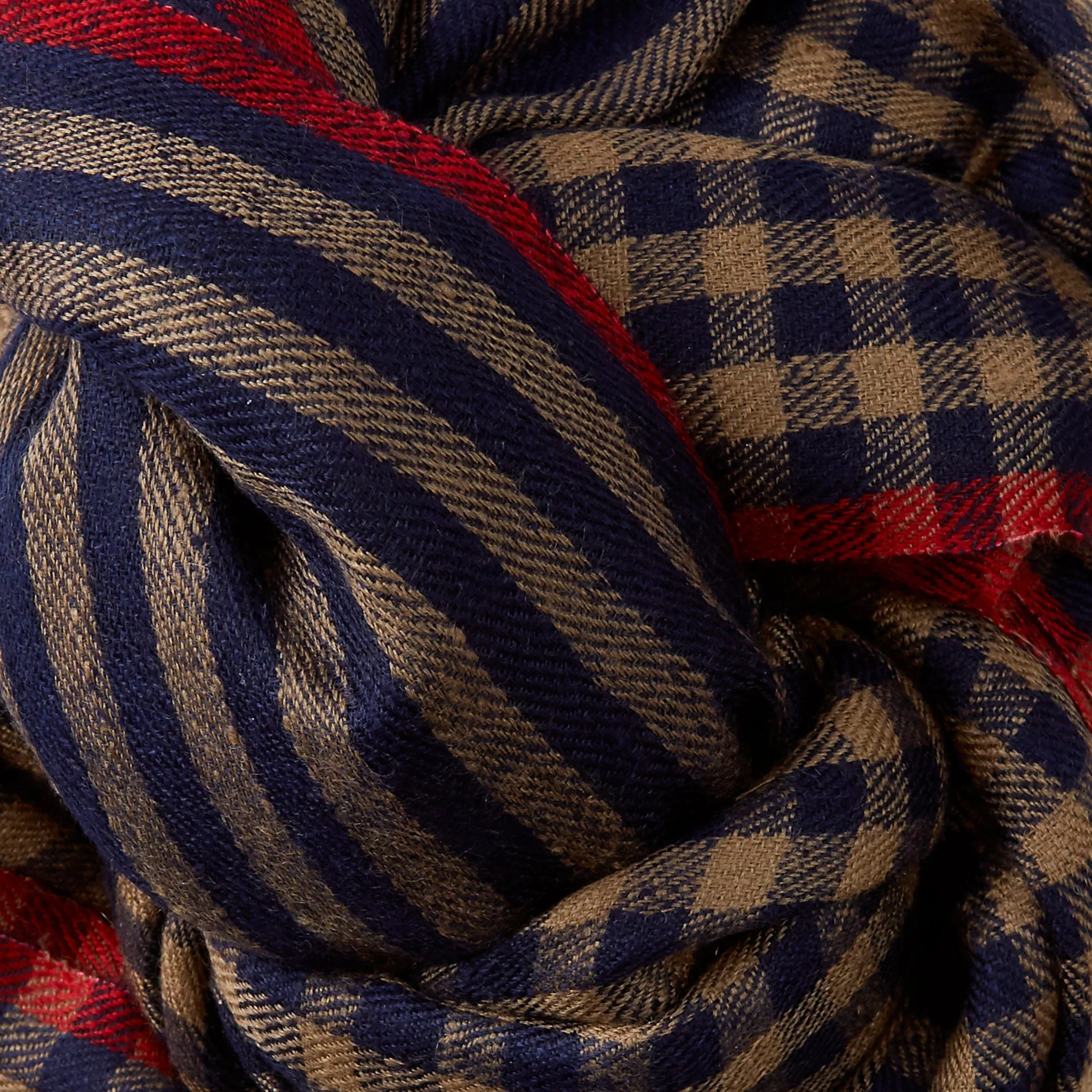 Mini Check Cashmere Scarf In Navy And Taupe - Image 3