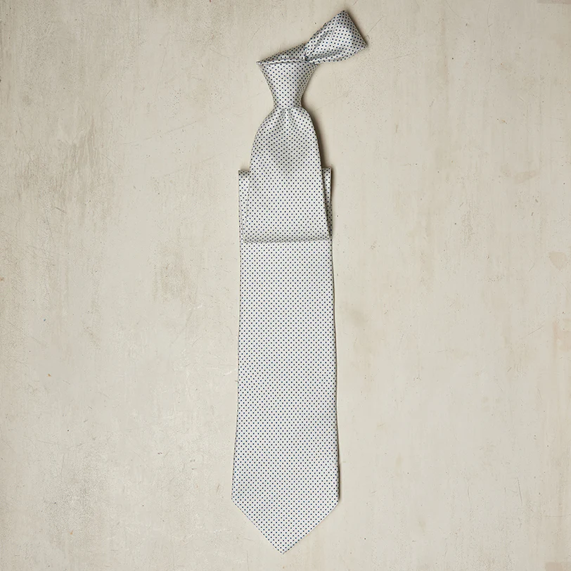 Mini Spot Printed Tie in Off White