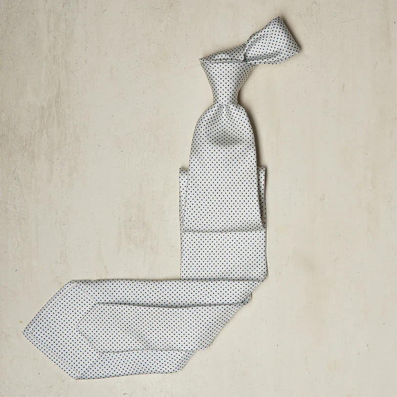 Mini Spot Printed Tie in Off White - Image 2