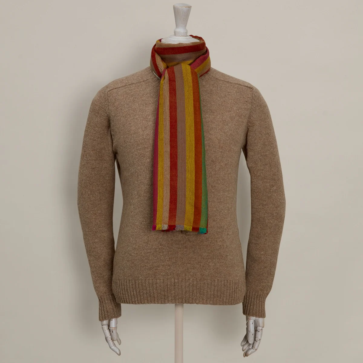 Multi Stripe Cashmere Scarf In Rust - Image 3