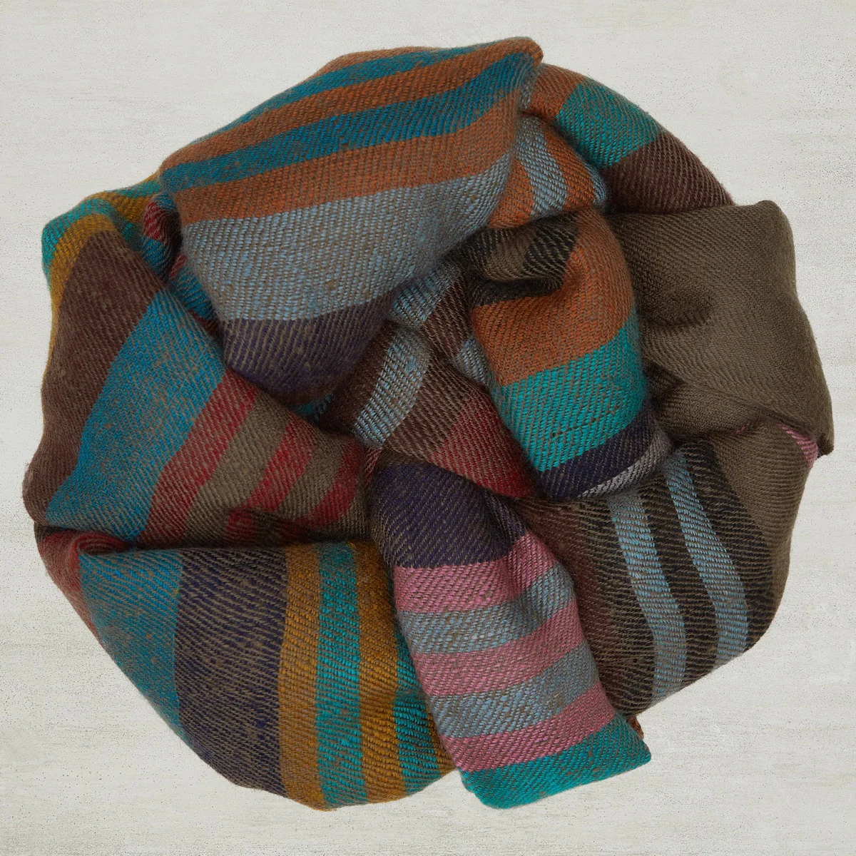 Multi Stripe Cashmere Scarf In Taupe And Red