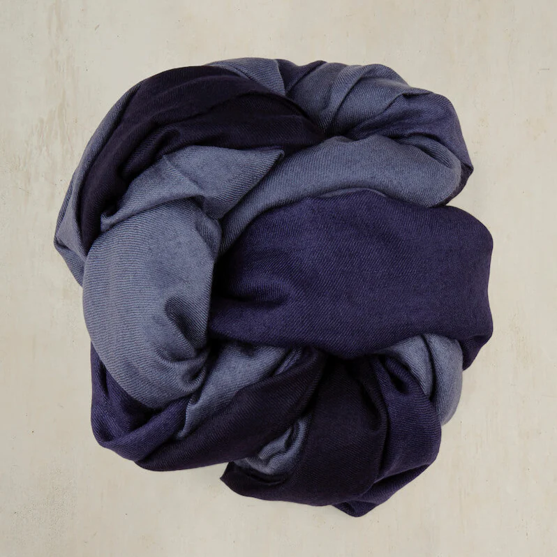 Ombre Cashmere Scarf In Dark Navy And Charcoal