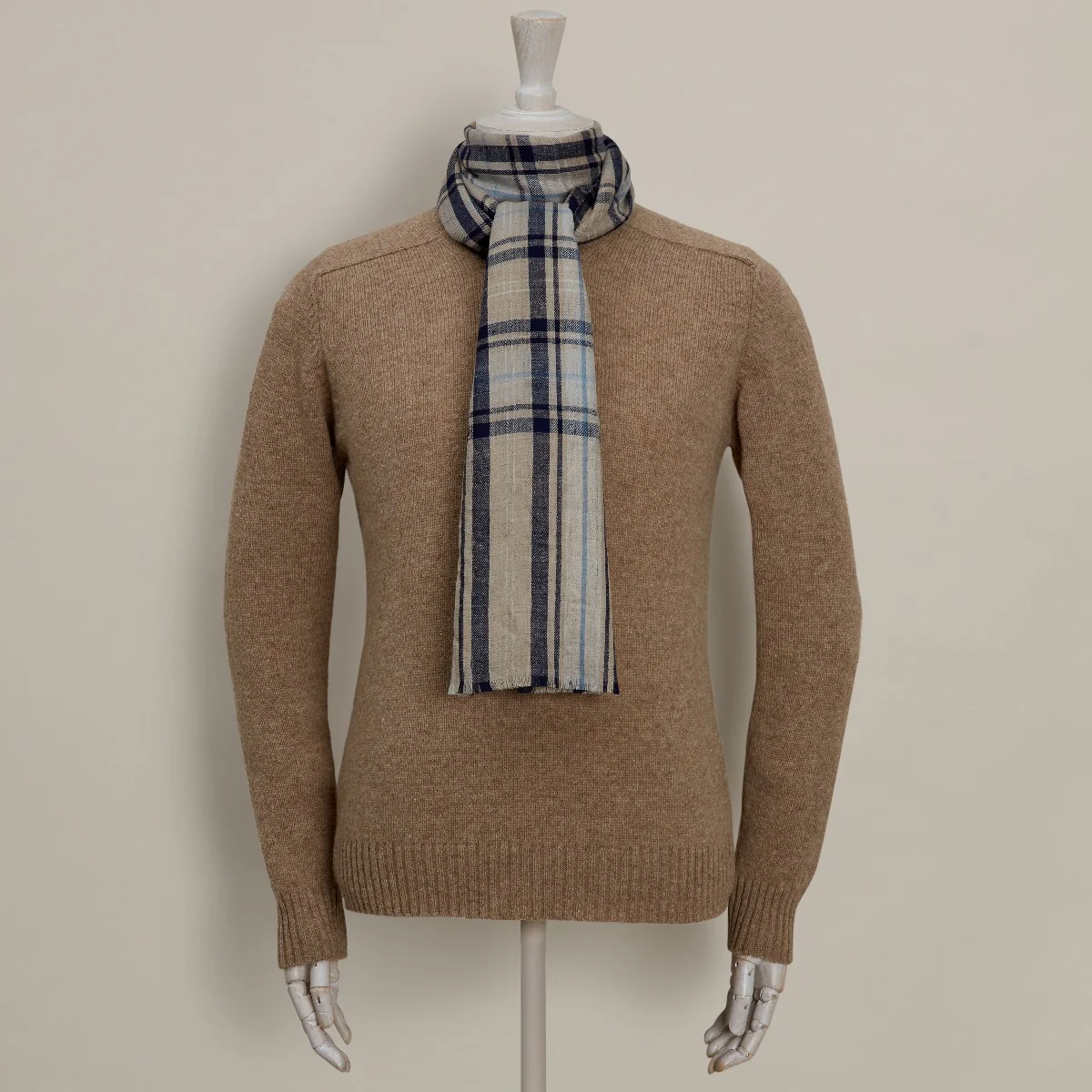 Cashmere Overcheck Scarf In Blue And Natural - Image 2