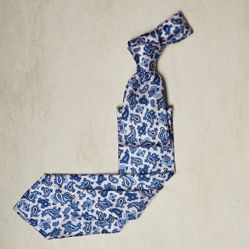 Paisley Printed Tie In Off White - Image 2